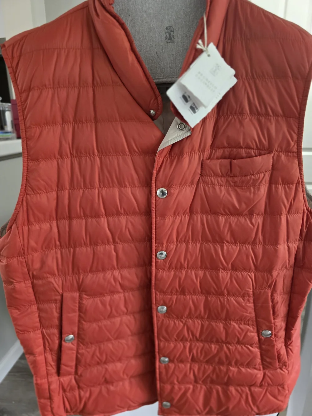 Brunello Cucinelli Coral-Red Quilted Down Vest